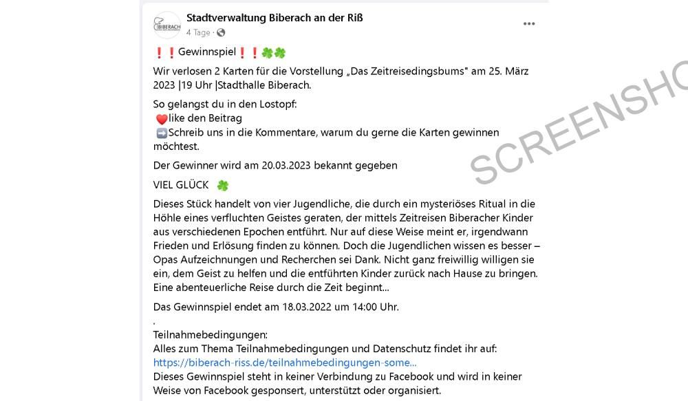 Gaspard zählt Erbsen: Stadt verlost auf facebook Freikarten für das Zeitreisedingsbums...